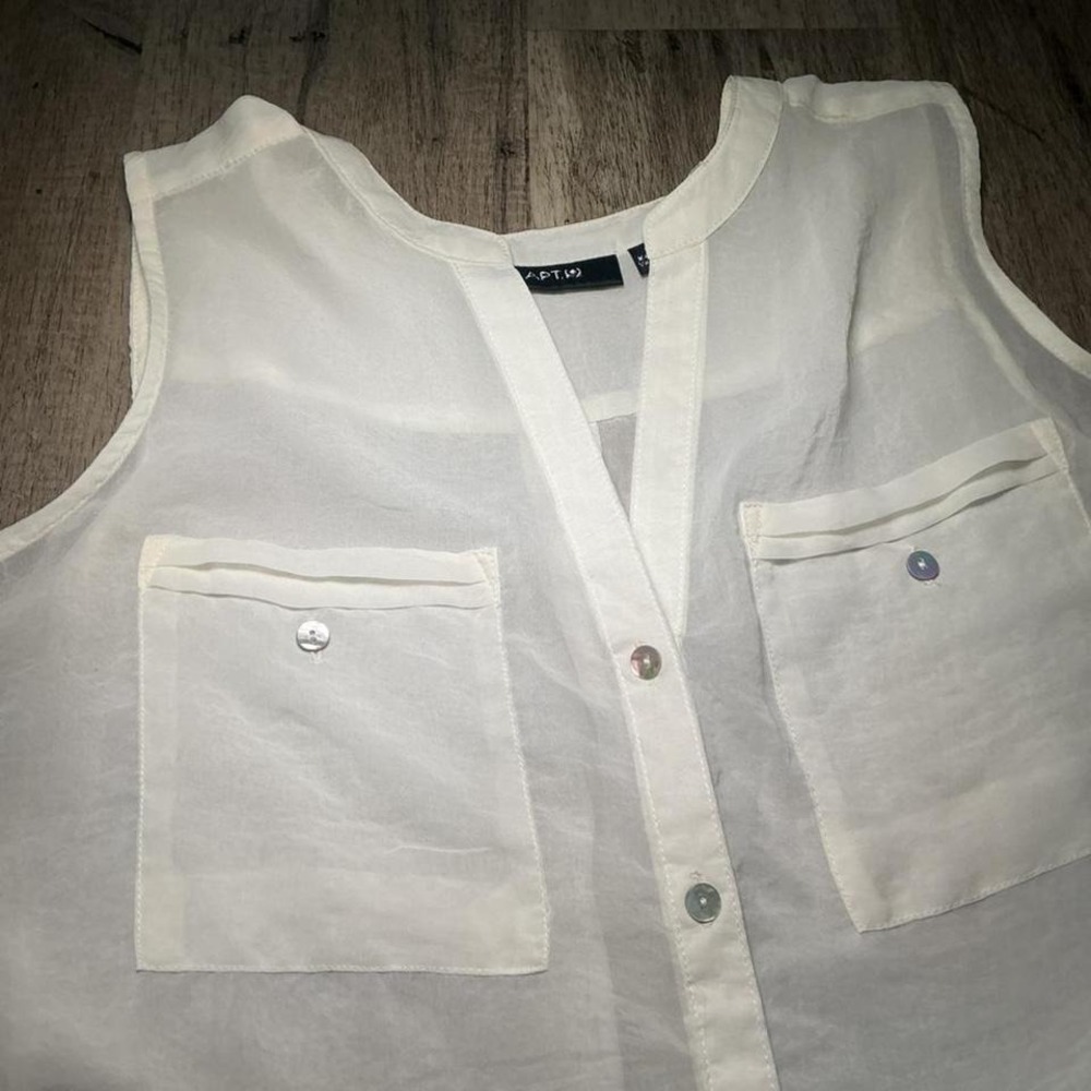 Apt. 9 White Sheer Button Up Top Chest Pockets‎ NWT Sleeveless Casual Summer - Picture 4 of 4